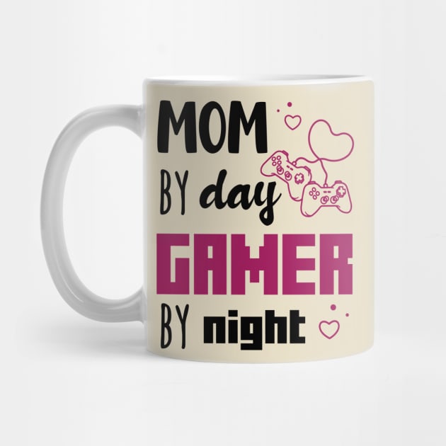 Gaming Valentines Day Gift, Funny Gamer Mom Saying Saying - Mom By Day Gamer By Night by EleganceSpace